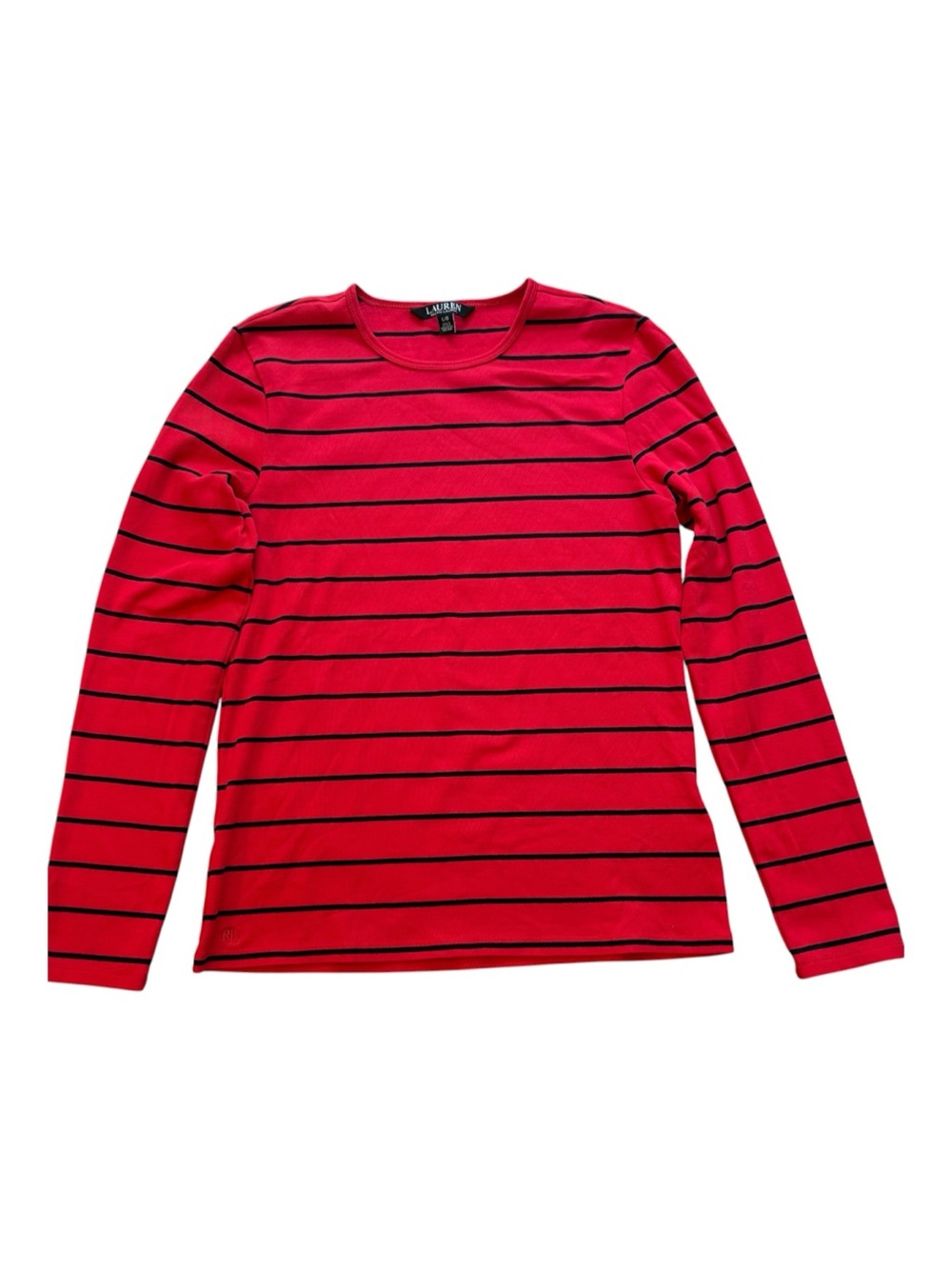 Lauren Ralph Lauren Striped Long Sleeve Top Red Black L Slim Fit - Picture 7 of 8
